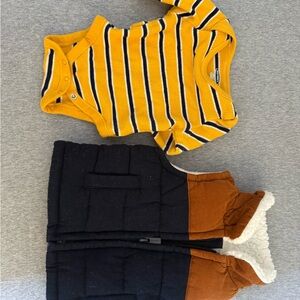 Old Navy Yellow and Navy Striped Baby Onesie